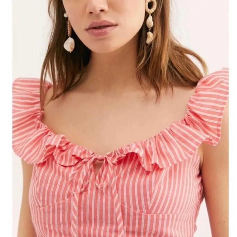 Free People Young Love Coral Striped Crop Top - Picture 2 of 6